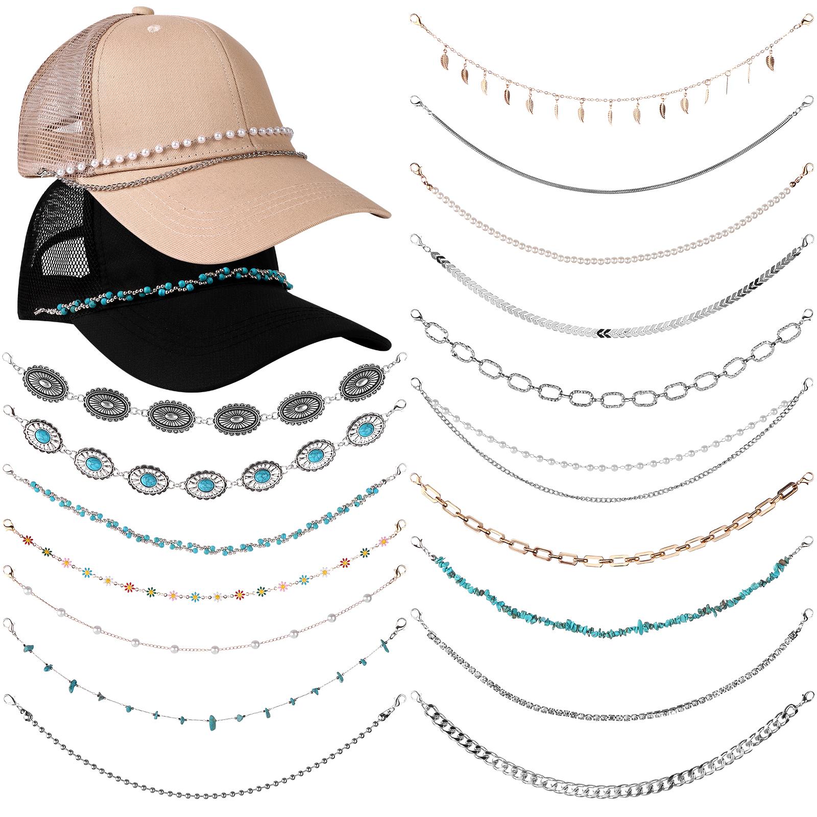 

17 Pcs Trucket Hat Chains Bill Trucker Hat Charms Detachable Turquoise Metal Pearl Hat Chain Decor Diy Mesh Baseball Cap Brim Ne армия зеленый