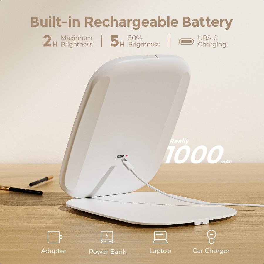 Travel Makeup Mirror Rechargeable Portable Mirror with Lights 3 Color Lighting 7.5 Inch Ultra Thin and Lightweight LED Folding