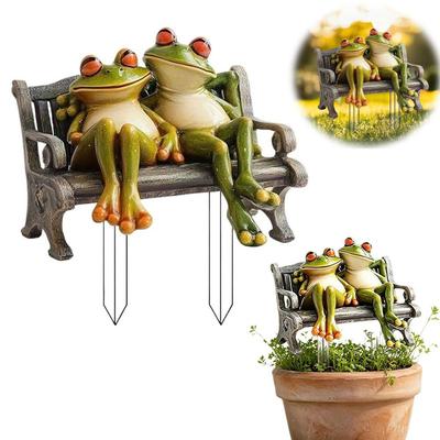 Retro Style Garden Frog Decorative Pile 2D Flat Decorative Frog Figurine  Balcony Courty Decor