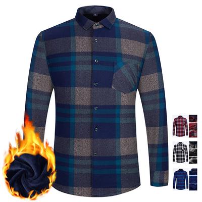 Autumn And Winter Plaid Warm Shirt Plus Velvet Thick Long -Sleeved Casual Shirt