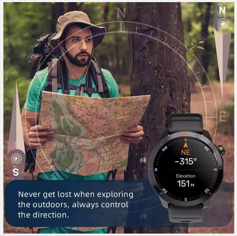 NORTH EDGE X-TREK 2 GPS Sports Smart Watch 1.43'' Amoled Screen 3ATM Waterproof AOD Smart Watch Bluetooth Call Altitude Compass