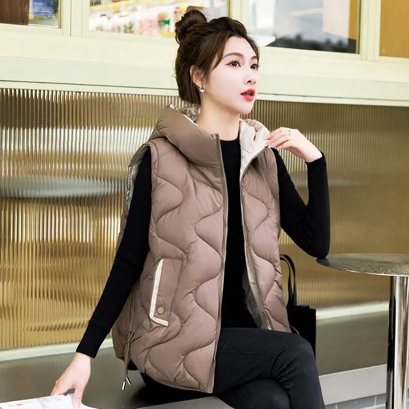Women Autumn Winter Warm Waistcoat Sleeveless Hooded Coat Outerwear Casual Puffer Vest Student Jacket