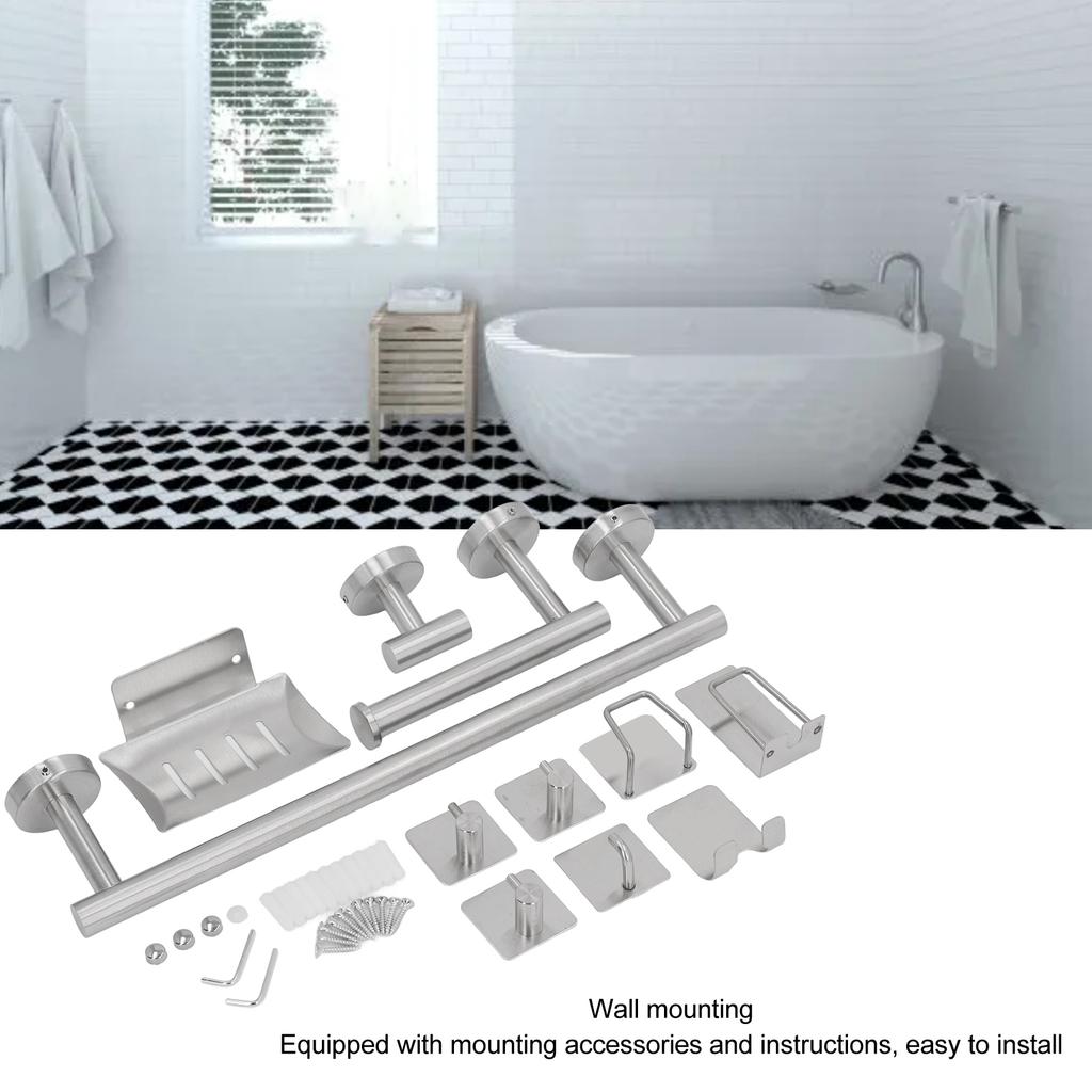 11PCS Bathroom Hardware Set 15.6 Inch 6.3 Inch Stainless Steel Towel Bar with Hooks Accessories for Bathroom Wall Mounted Silver