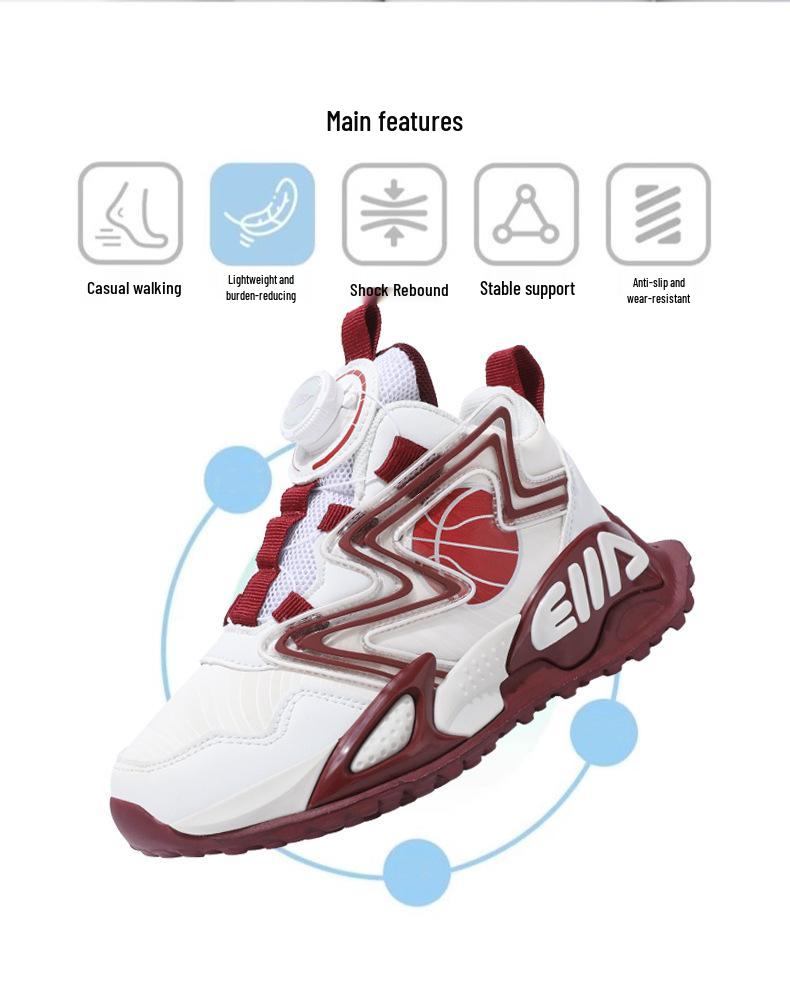 Boys' Trendy Rotating Buckle Basketball and Running Shoes - Autumn/Winter Collection