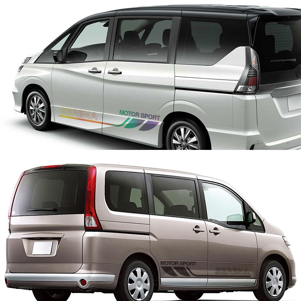 2PCS Car Side Door Stickers For Nissan Serena C23 c25 c26 c27 Long Stripes Motor Sport Graphics Vinyl Decals Tuning