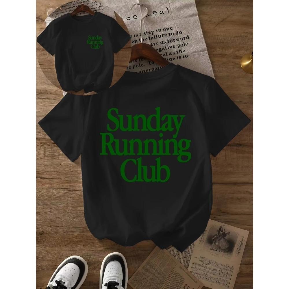 Sunday Running Club Print Summer T-Shirt Pure Breathable Tee Sporty & Casual Top Jogging Daily Wear Women Casual Tee Personality