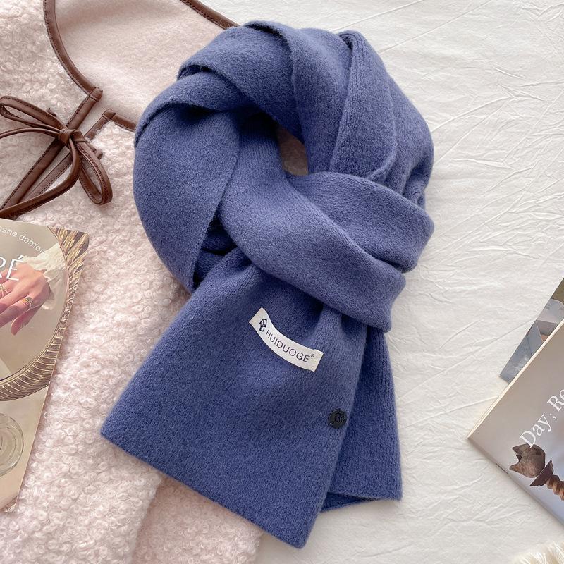 Wool Knitted Wool Warm Thickened Scarf Women's Autumn and Winter Neck Protection Scarf Soft Waxy Light Blue New