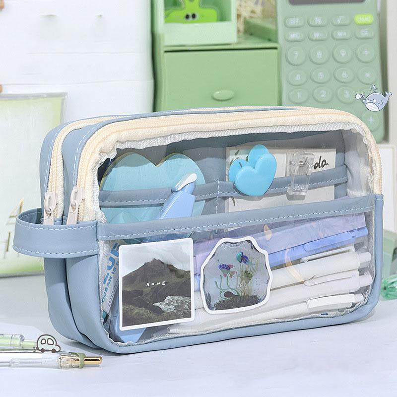 Students Stationery Pencil Bag Large Capacity Simple Transparent Pen Pouch for Girls Children Student Supplies
