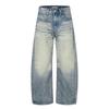 Unisex Vintage Washed Blue Cropped Wide-Leg Denim Pants Streetwear Loose Fit Casual Jeans