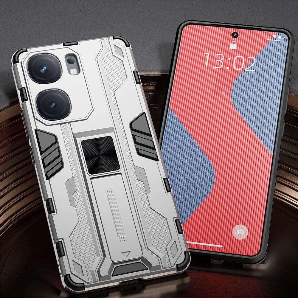 

KEYSION Противоударный защитный чехол для IQOO Neo9 Pro 9S Pro, мягкий силикон + подставка для ПК, задняя крышка для телефона VIVO IQOO Neo 8 Pro 7 SE for IQOO Neo9S Pro серебряный