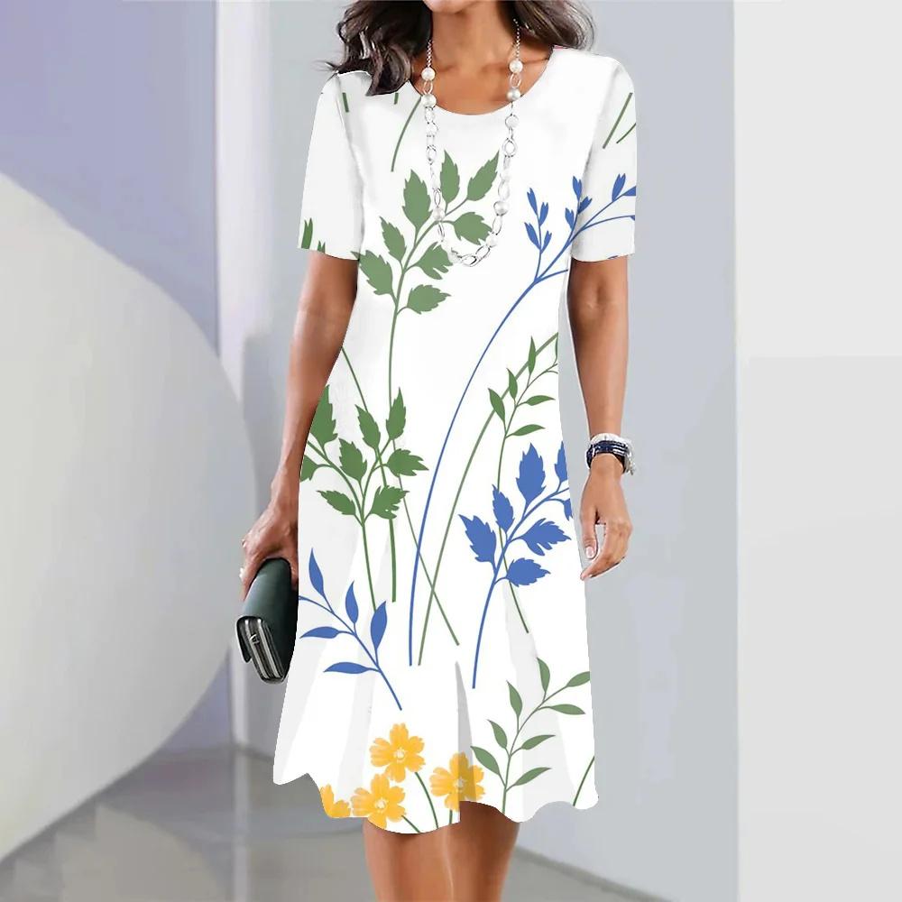 New Botanical & Flower Print Women's Dresses Plus Size Elegant Long Dresses Female Women Clothing One-piece Dress