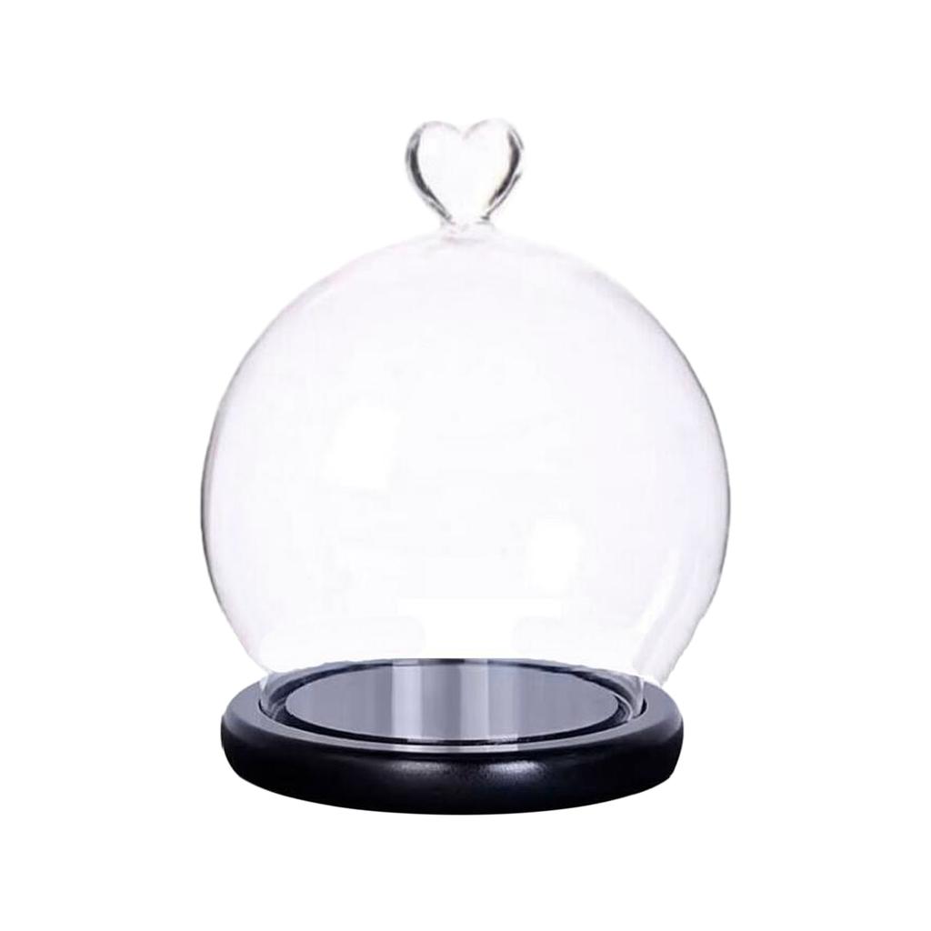 Display Dome with Base DIY Valentine's Day Decoration Crafts Jar Glass Cover Dustproof Clear Dome with Wood Base Stand Case