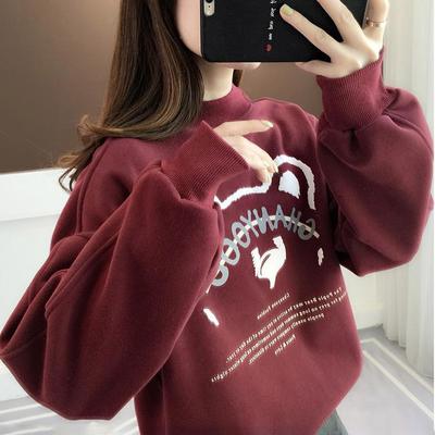 Thickened Cotton Sweater Women Fall Half-high Neck Padded Printed Loose Tops Warm and Comfortable Pullover Casual Tops