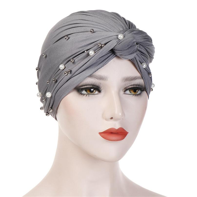 Fashion Gentlewomen Headscarf Hat Muslim Changeable Headdress Exquisite Elegant Beaded Hat