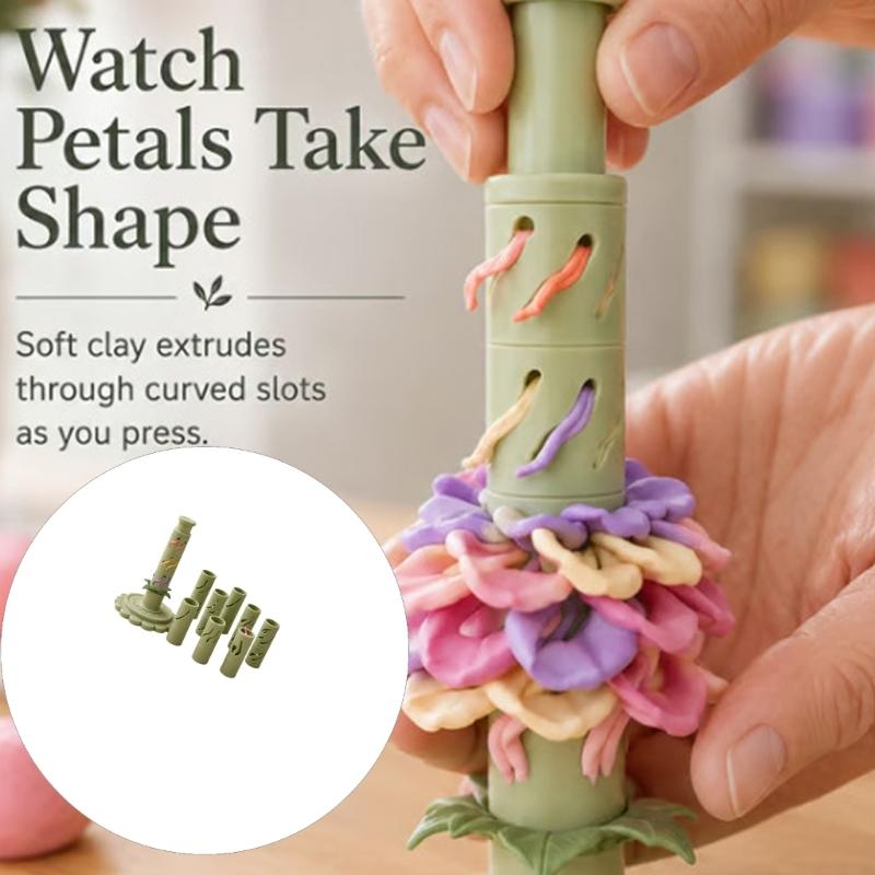 Detachable Clay Flower Shaping Tool Set with Leaf and Center Shaping Parts for Pottery Practice and Cold Porcelain Work