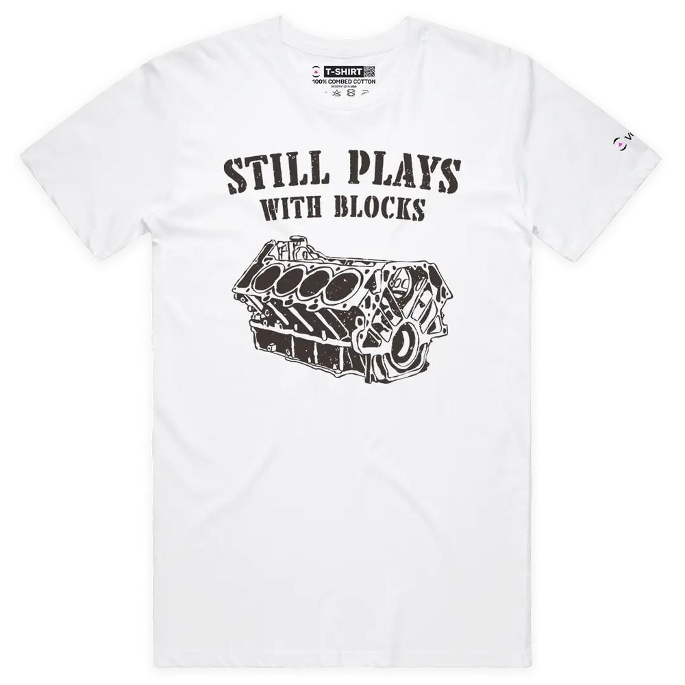 VOICEART Still Plays with Blocks Funny Graphic Premium T-Shirt for Car Lovers 2XL
