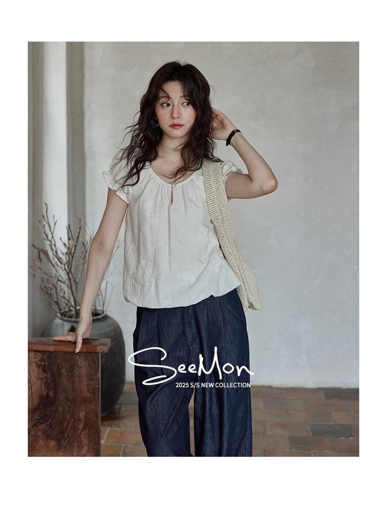 Xi Meng 2025 Summer Chic French Embroidered Petite Blouse