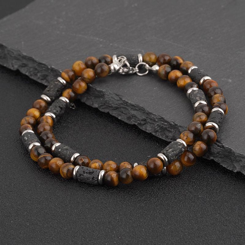2023 Men's Fashion: European & American Black Onyx and Volcanic Tiger Stone Necklace