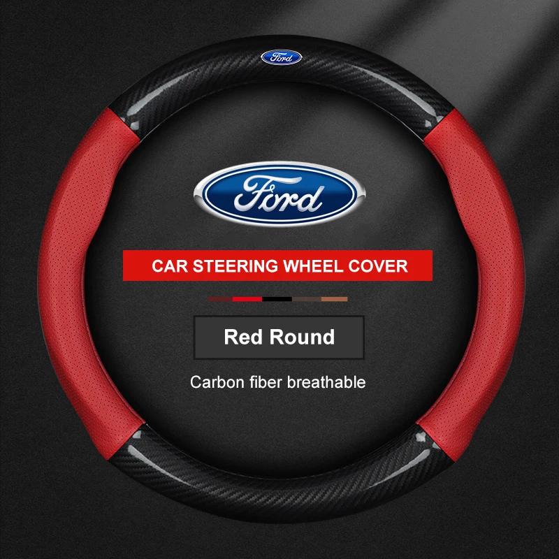 fypaj3 Car Carbon Fiber Ventilate Steering Wheel Cover Ford ST Mondeo F150 Fusion Mustang EXPLORER ESCAPE EDGE Fiesta Focus Kuga Ranger