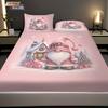 3pcs Pink Romantic Christmas Dwarf Print Coreless Bed Sheet Set Multi Size Bedcover Bedroom Bedding Decoration Machine Washable