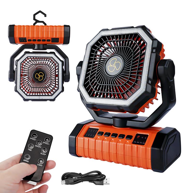 Rechargeable Oscillating Camping Fan with Remote Control & LED Light