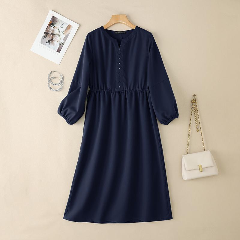 ZANZEA Women Casual V-Neck Solid Color Long Sleeve Loose Dress