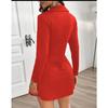 YYFS Women's Fashion Casual Spring Fall Solid Color Print Long Sleeve POLO Neck High Waist Casual Dresses