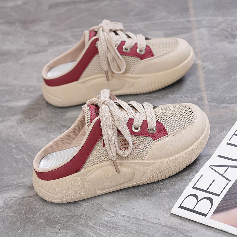 Fashion Women Slippers 2025 Summer Platform New Fashion Mesh Breath Vulcanized Shoes Comfortable Non Slip Half Slippers Zapatos De Mujer