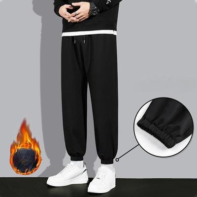 Men's Autumn Winter Plus Size Korean Style Loose Cuffed Sweatpants Straight Leg Casual Running Fleece Lined Knit Long Pants