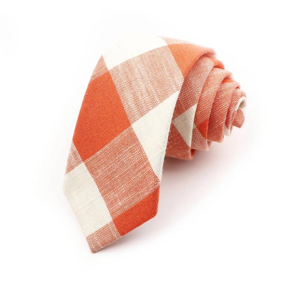 Men,Plaid, Cotton Ties, Orange, Green, Striped Necktie, Slim Casual Tie