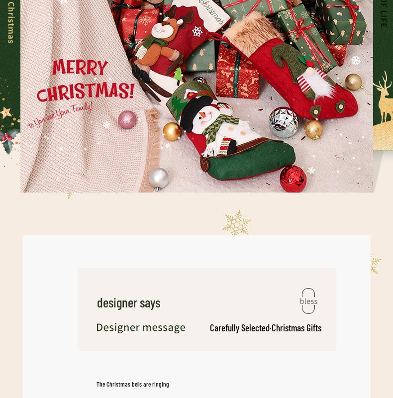 Three-Dimensional Cartoon Christmas Stockings with Decorative Pockets.
