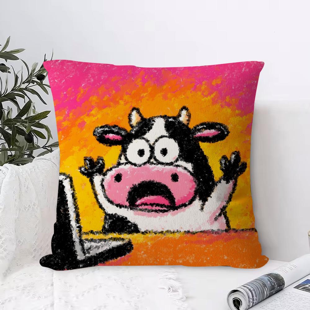 Cartoon Animal Print Cushion Cover, Invisible Zipper, Living Room Sofa Pillowcase