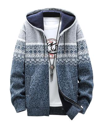 Strickparka Fleecegefüttert Warm Ortega-Muster Pullover Zip-Parka Leicht [Ressh.N] Herren Herbst/Winter (M, Grau)