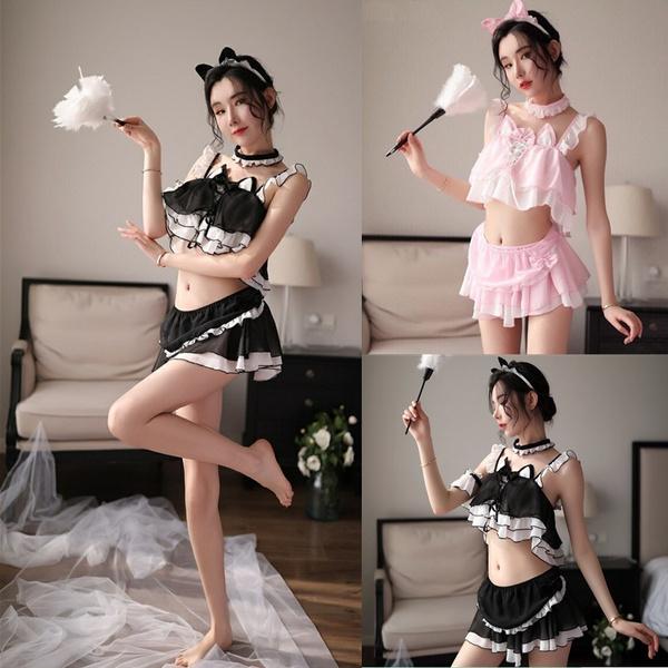 Frauen Lolita Nachtkleid Wickelrock Rüschen Dessous Japanisches Dienstmädchen Cosplay Kostüm Sexy