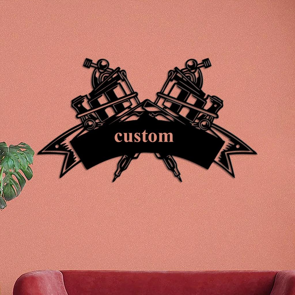 Metal Wall Art Tattoo Machine Decor, Personalized Name Sign for Barbershop Room, Home Wall Decoration
