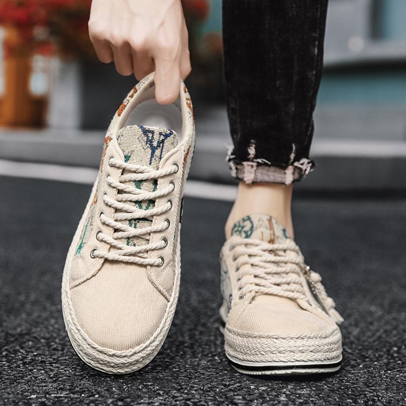 Scarpe Casual da Uomo alla Moda con Plateau Tomaia in Tessuto Allacciate Sneakers Traspiranti Passeggio in Città Estive Scarpe di Tela da Uomo Zapatos Hombre