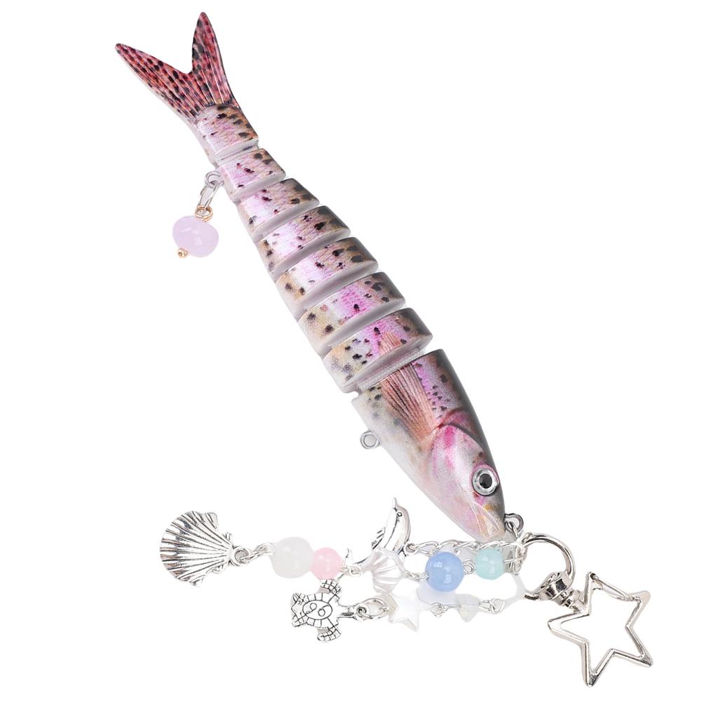 Lifelike Fish Keychain 5.3 Inch Alloy ABS 3D Eye Creative Fishing Bait Keychain for Bag Purse Fishing Gifts Pink