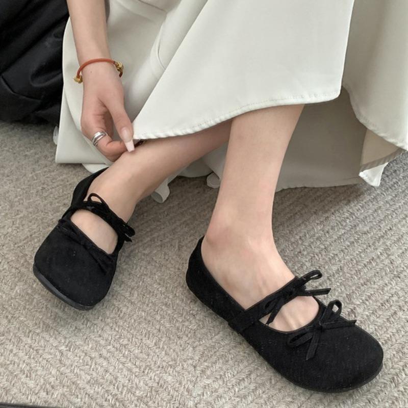Shoes for Woman Shallow Mouthed Ballet Flats Solid Color Slip On Bow Mary Jane Women's Shoes Soft Sole Casual Red Single Loafers