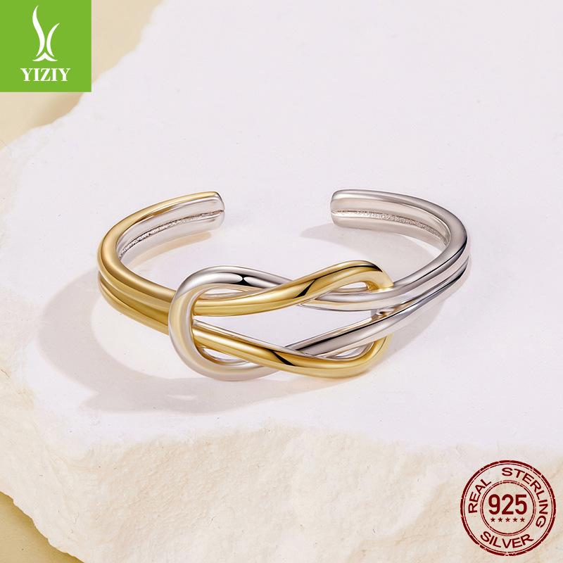 S925 Sterling Silver Color Separation Metal Texture Interwoven Opening Ring Cold High Sense Fashion Ring