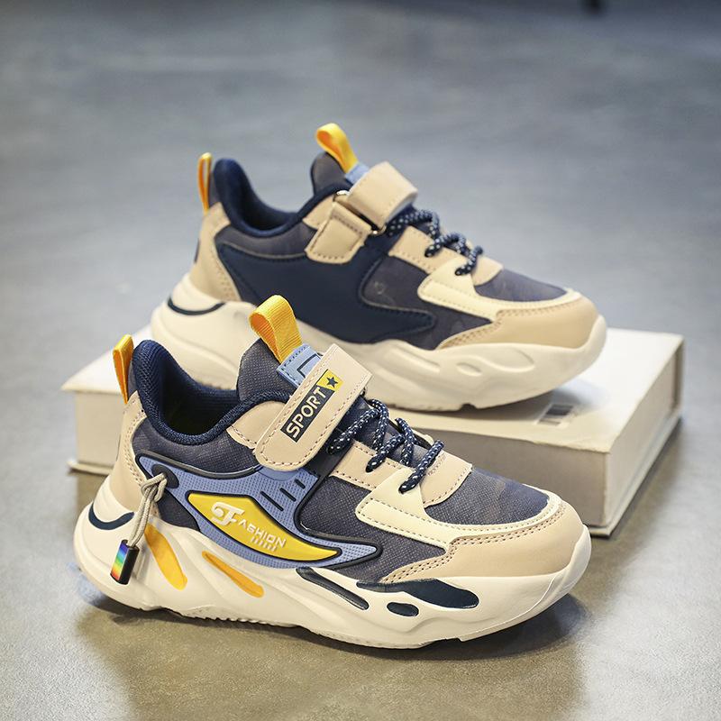 Children's shoes for boys, spring and autumn, with breathable and anti-slip leather thick-soled student casual running children's sports shoes