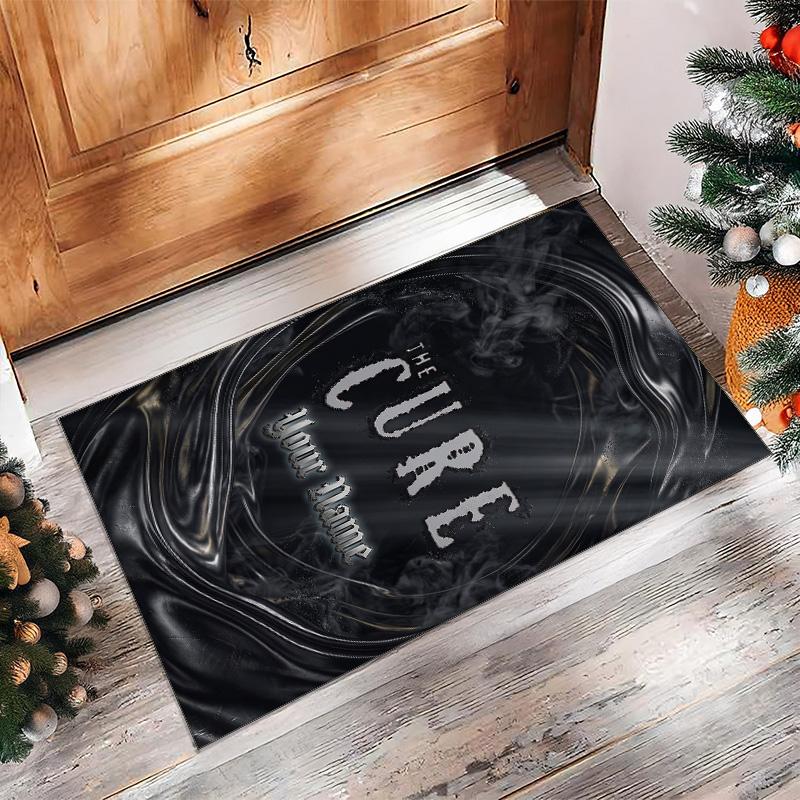 The Cure Crystal Velvet Rug, Custom Name Text Personalized Non‑Slip Floor Mat for Home Decor Gift