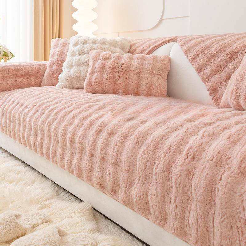 Thickened Fleece Sofa Cushion Non-Slip Leather Sofa Cover Rabbit Plush Cushion High-End Nordic Simple Winter