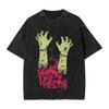 Oversized Vintage T-shirt met Korte Mouwen en Zuurwas, met Bring Me the Horizon Zombie Handen Horror Grafische Print