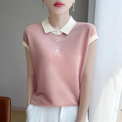 Women Polo Shirt MODERN NEW SAGA Summer Knitted Shirt Short Sleeve Tees Turn-down Collar Pullover Knit Tops