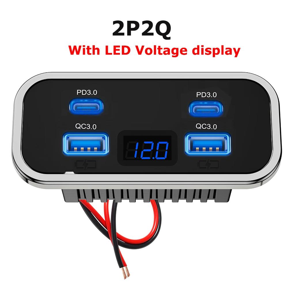 4 Ports 12V RV USB Outlet 76W Dual PD3.0 Type-C Quick Charge & QC3.0 Panel Wall Mount Charger Adapter For Marine Bus ATV Truck
