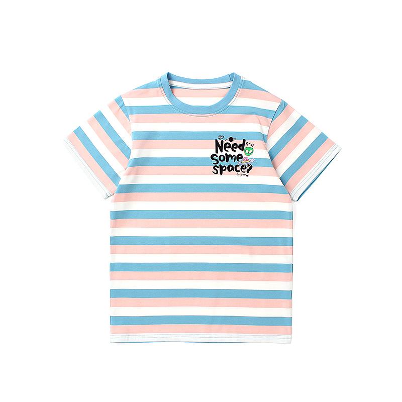 

Летняя корейская версия детской одежды, новая детская полосатая футболка с коротким рукавом, мультяшным принтом, с рукавом до локтя, для девочек 160cm