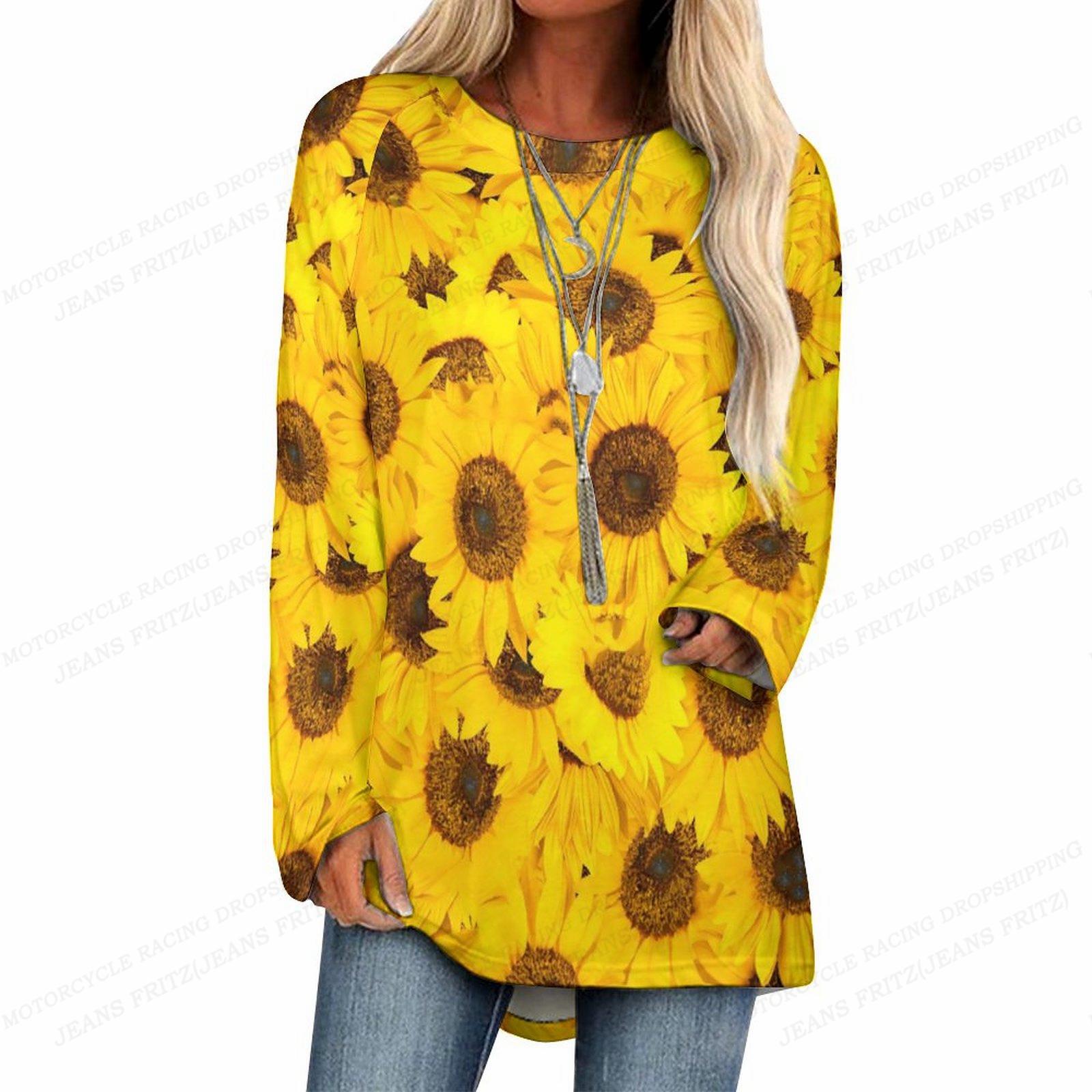 

Подсолнух футболка Футболки Женская мода футболка Essential футболка Топы с длинным рукавом Футболки женские туники Топы женская одежда Цветок 5XL