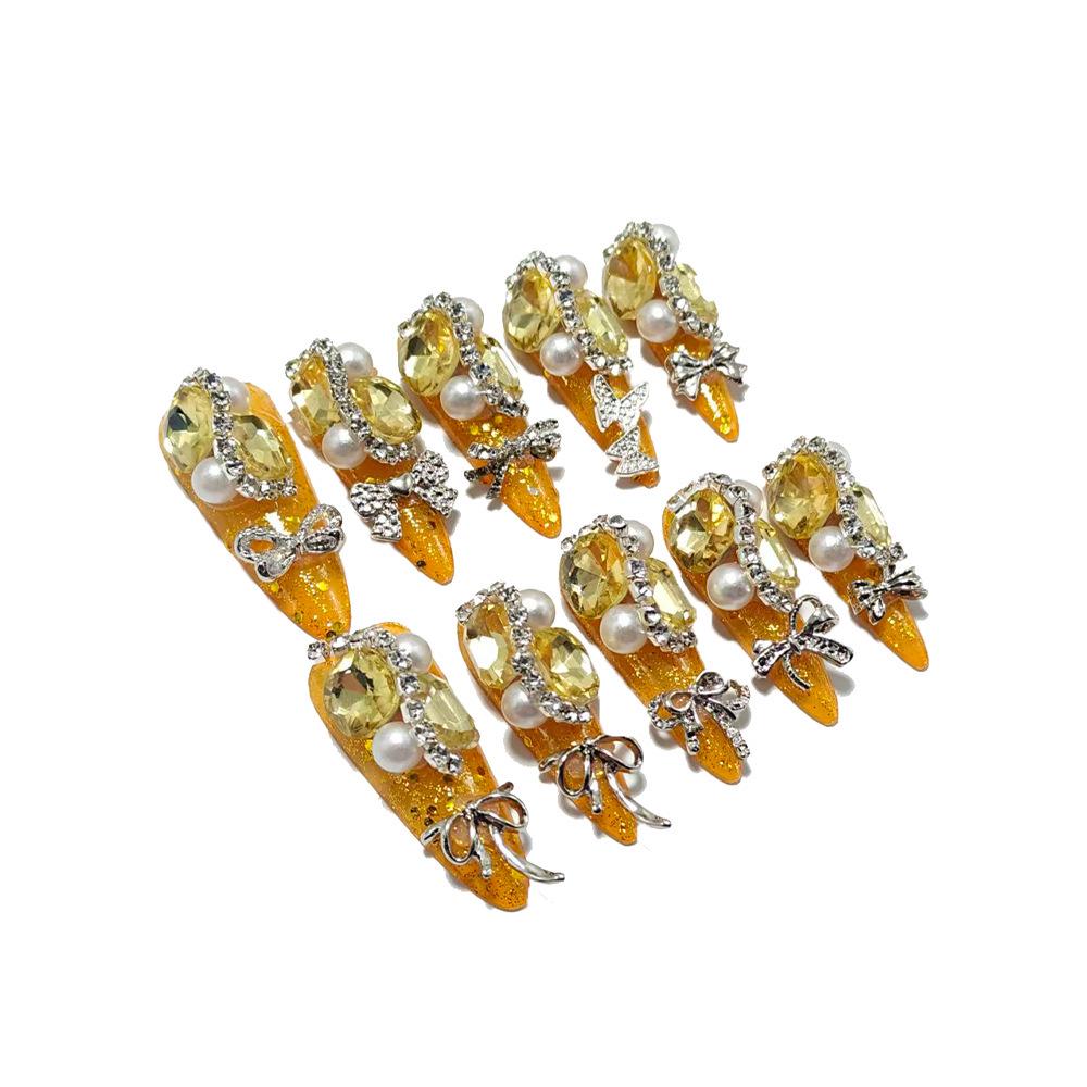 

High-End Rhinestone Long Stiletto Press-on Nails - European & American Sweet Spicy Style Model L