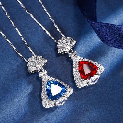 Jewelry Copper Bottom Gold-Plated Simulation Red Corundum Blue Spinel Skirt Temperament Pendant 12 * 12
