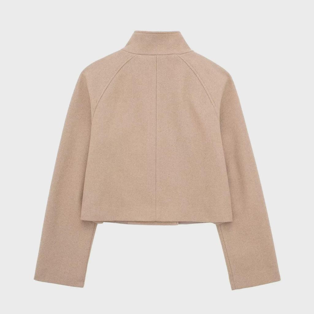 2023 Women's European & American Double-Breasted Wool Stand Collar Jacket